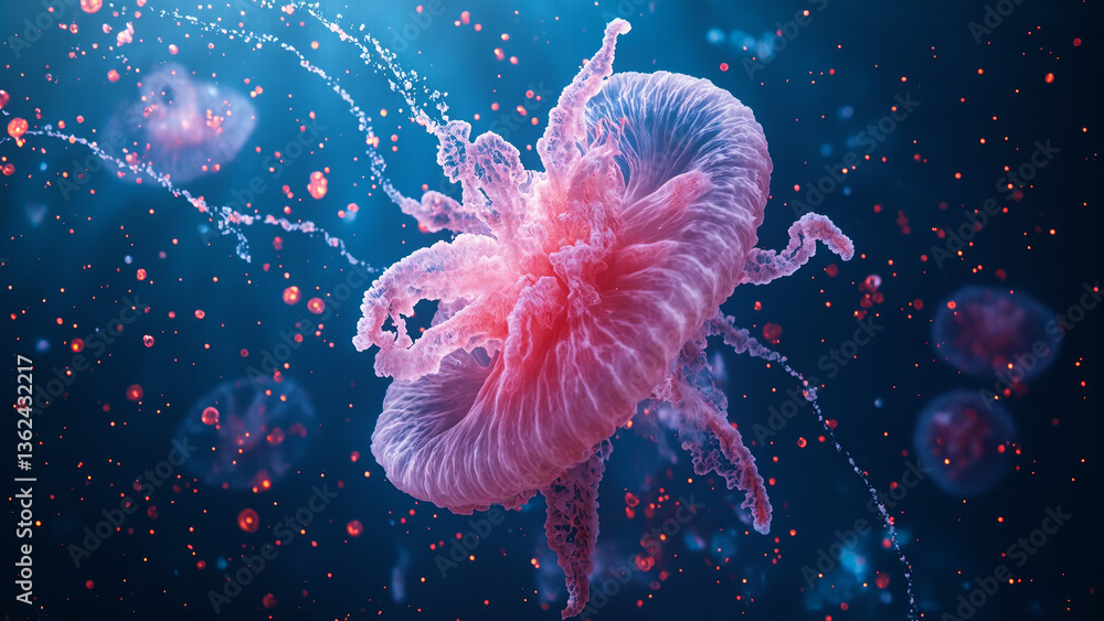 Vibrant Jellyfish floating in the ocean, Volumetric light, auras, vivid colors, cinematic shot, artistic impression of marine and ocean life, relaxing composition of animals Vibrant Jellyfish floating in the ocean, Volumetric light, auras, vivid colors, cinematic shot, artistic impression of marine and ocean life, relaxing composition of animals
