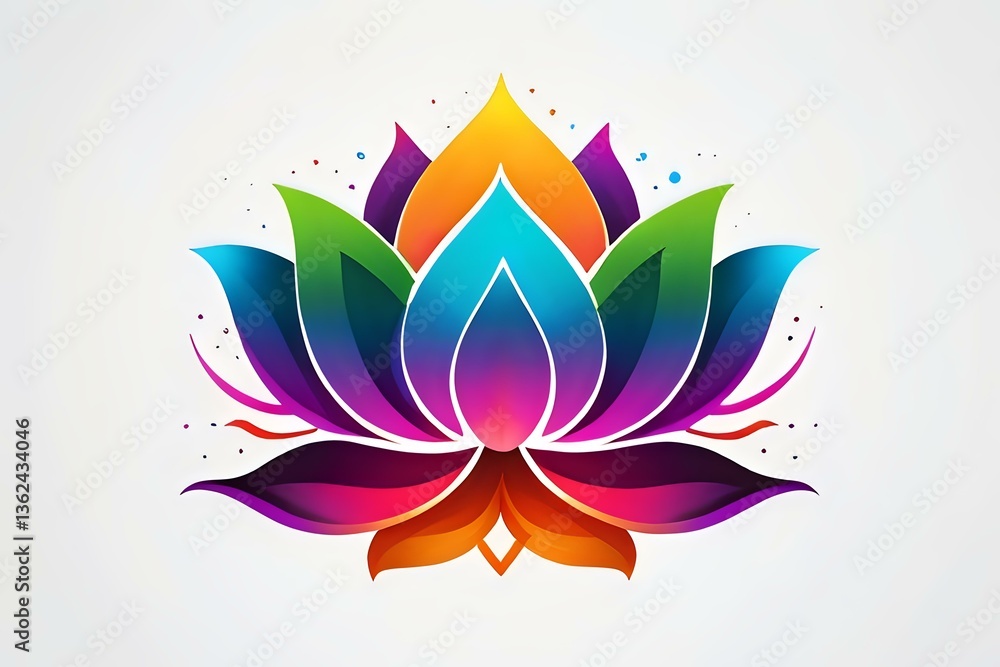 Vibrant rainbow lotus flower with gradient petals and delicate white outlines on light background, spiritual symbol for meditation and wellness practices. Vibrant rainbow lotus flower with gradient petals and delicate white outlines on light background, spiritual symbol for meditation and wellness practices.