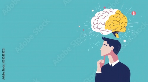 Thoughtful man contemplating about brain symbolizing psychology of money and emotional spending management strategies