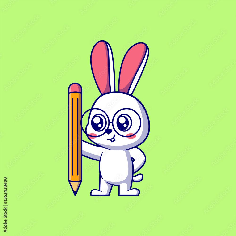 Fototapeta premium Cute bunny holding pencil cartoon icon illustration 