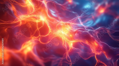 Abstract neural pathways glowing brightly with dynamic energy, set against a smooth, fluid background of soft colors 
