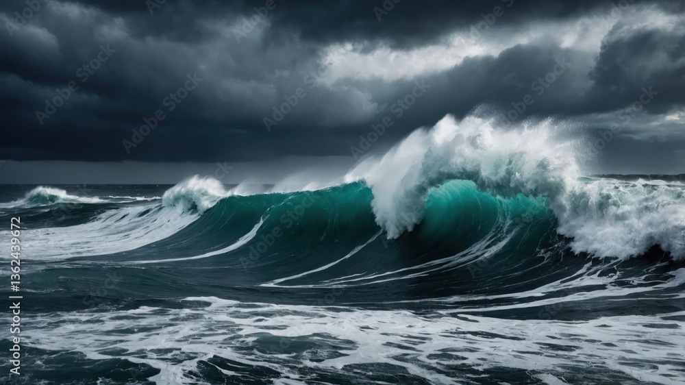 A dramatic seascape featuring turbulent waves and dark stormy skies. A dramatic seascape featuring turbulent waves and dark stormy skies.