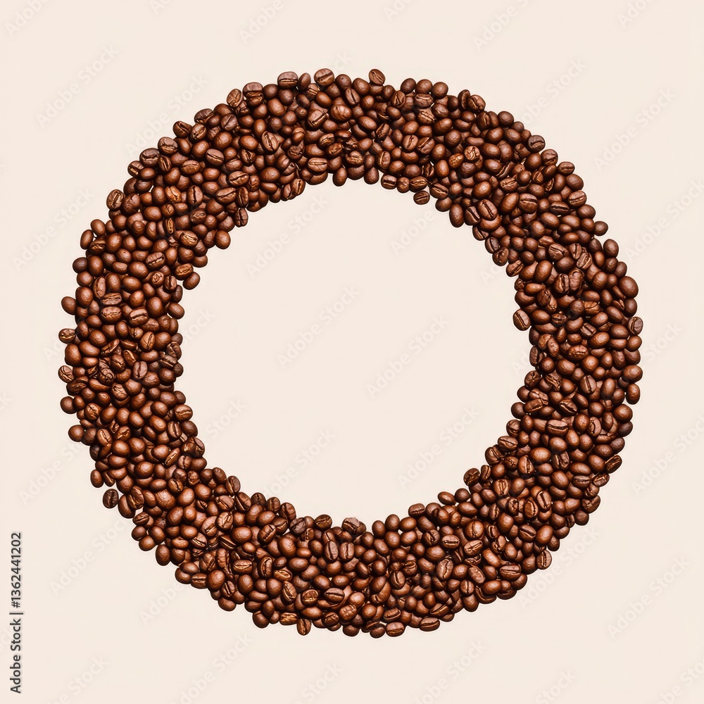 Coffee beans arranged in a circle, creating a visually appealing frame. Perfect for branding or design projects needing a caffeinated touch. Coffee beans arranged in a circle, creating a visually appealing frame. Perfect for branding or design projects needing a caffeinated touch.
