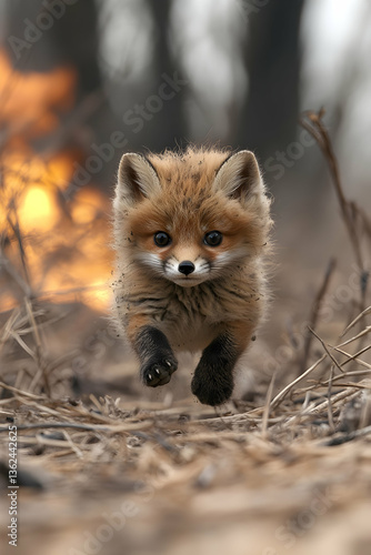 Cute fox cub jumping in forest Soft fur and bright eyes
