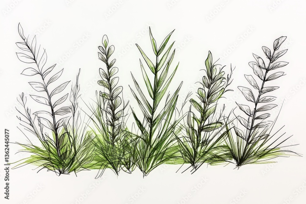 Fototapeta premium Isolated green rosemary stems over white background in high detail representing natural freshness herbal cooking botany and healthy organic lifestyle with culinary aromatic symbolism