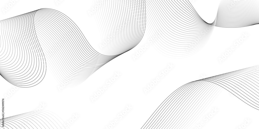 Fototapeta premium White wave curve lines banner background design. Abstract soft wave lines dynamic flowing gray light isolated background. Vector Illustration of the gray pattern of lines. Black stripes on white .