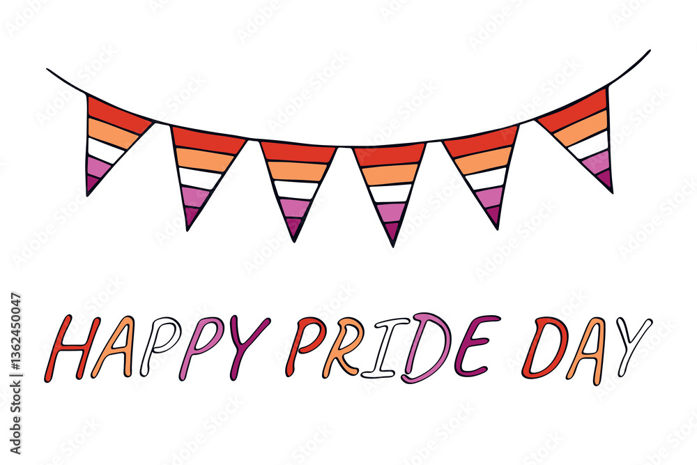 Obraz premium Colorful garland Lesbian pride flag Happy pride day LGBTQIA community Pride Month Vector hand drawn doodle for posters, stickers, logo, cards