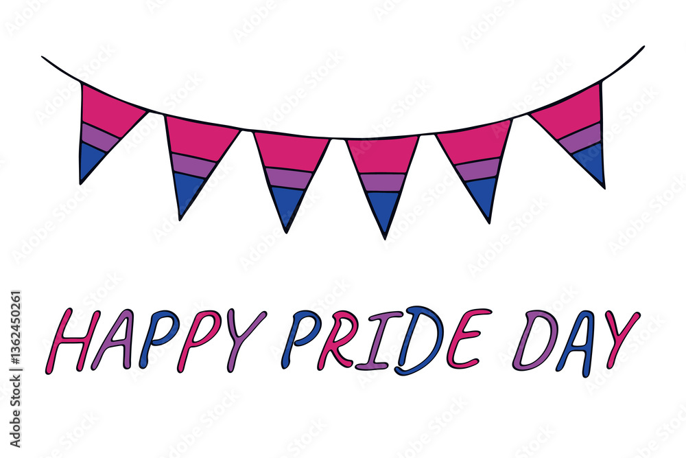Obraz premium Colorful garland Bisexual pride flag Happy pride day LGBTQIA community Pride Month Vector hand drawn doodle for posters, stickers, logo, cards
