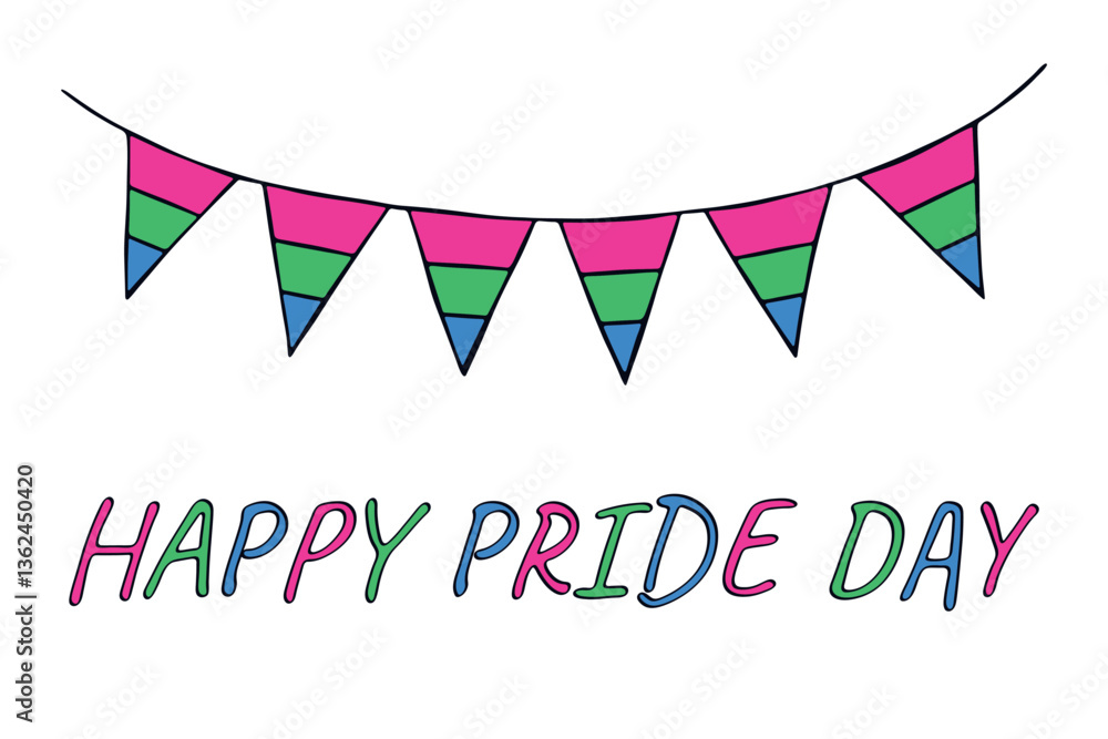 Obraz premium Colorful garland Polysexual pride flag Happy pride day LGBTQIA community Pride Month Vector hand drawn doodle for posters, stickers, logo, cards