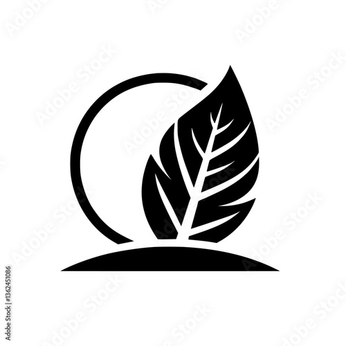 A minimalist, black and white logo featuring a stylized leaf intersecting with a partial circle, representing growth, nature, and balance, set against a clean, white background.