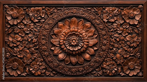 Ornate Wood Carving Panel with Floral Design