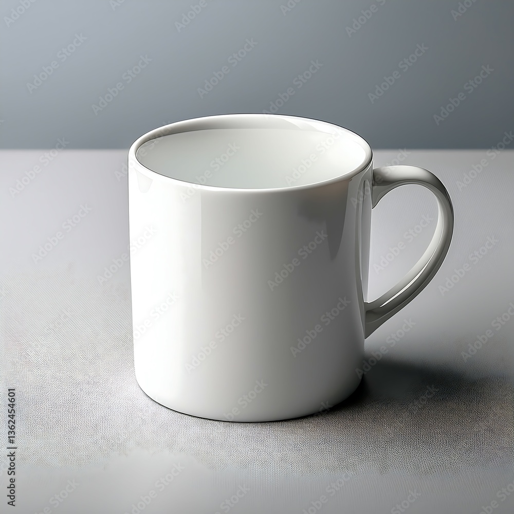 Elegant Studio Shot of a White Ceramic Mug on Light Gray Background Elegant Studio Shot of a White Ceramic Mug on Light Gray Background