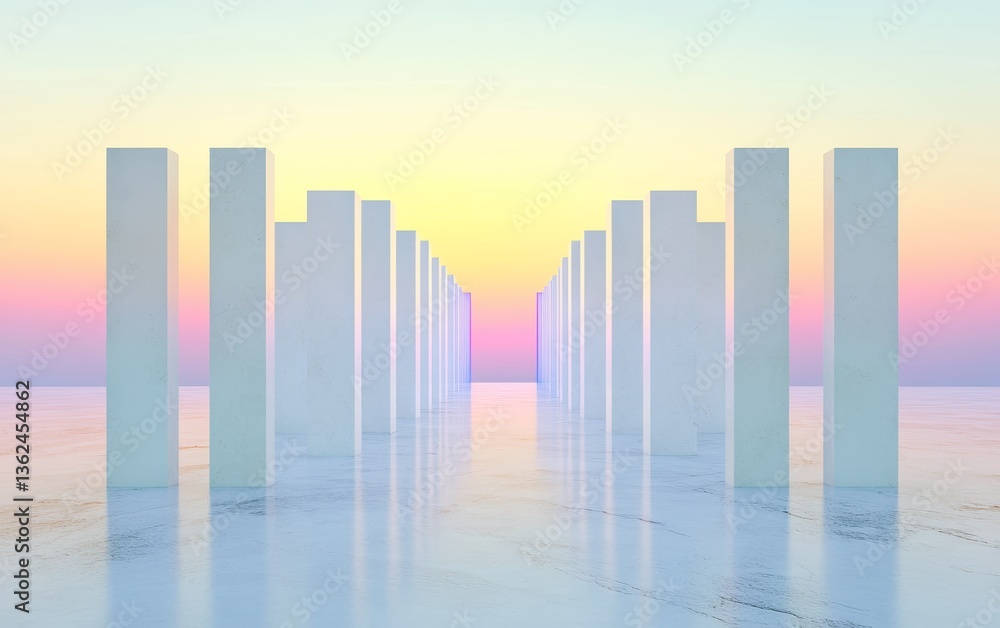 Fototapeta premium Serene Abstract Landscape with Vertical White Columns