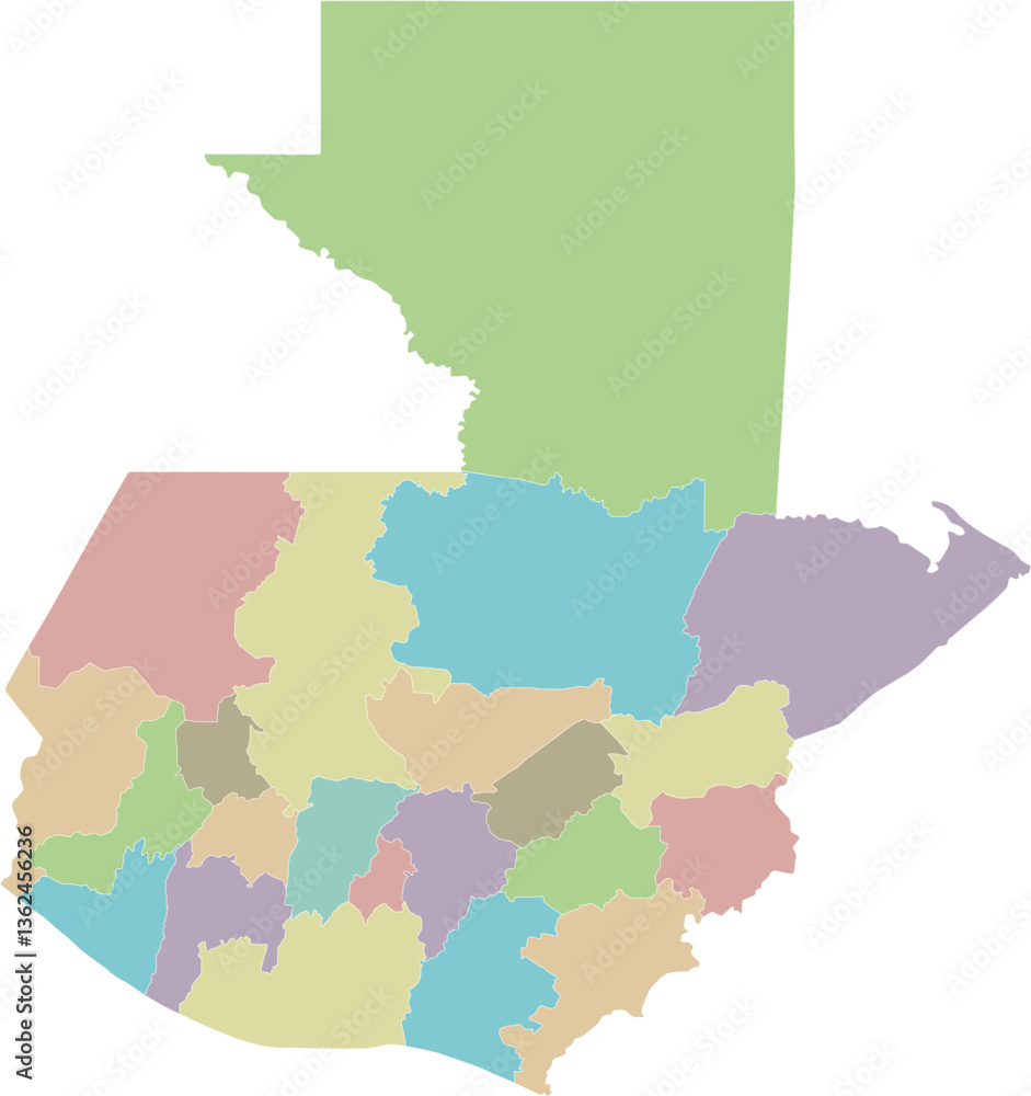 Fototapeta premium Vector regional blank map of Guatemala with departments or territories and administrative divisions. Editable and clearly labeled layers.