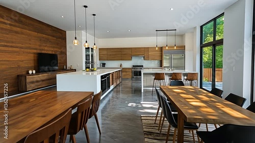 Wallpaper Mural Stunning Modern Open Concept Kitchen and Dining Room with Wood Accents Torontodigital.ca