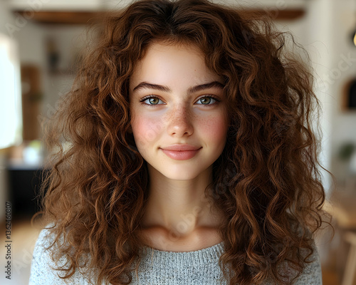 Curly-haired girl with freckles