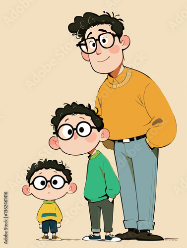 Cartoon Style of Daddy with child illustration