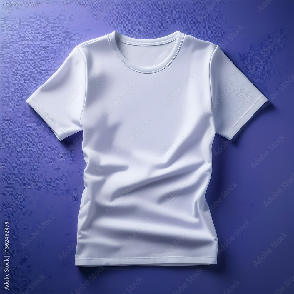 Minimalist White T-Shirt Folded with Precision on Lavender Blue Minimalist White T-Shirt Folded with Precision on Lavender Blue