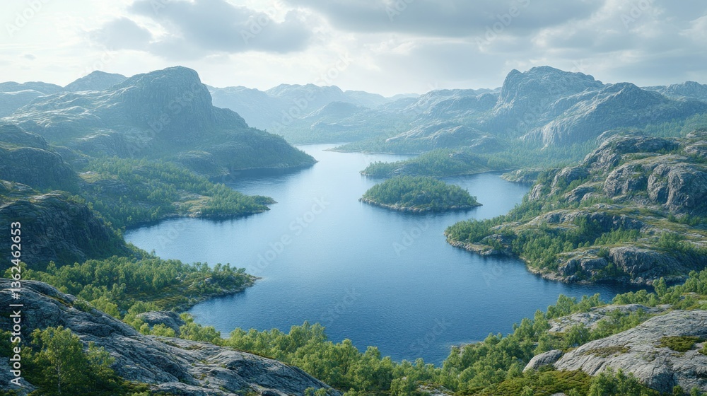 Obraz premium Serene mountain lake vista