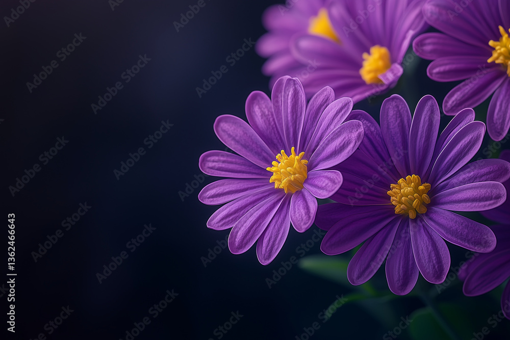 Obraz premium Close-up of purple, white, and yellow flowers blooming in a vibrant garden
