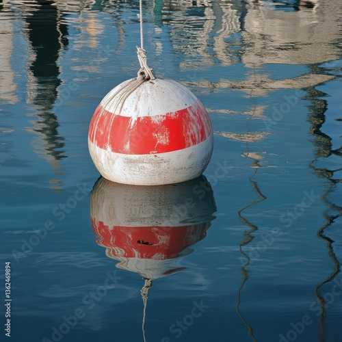 Wallpaper Mural Floating buoy in calm water, red and white stripes Torontodigital.ca