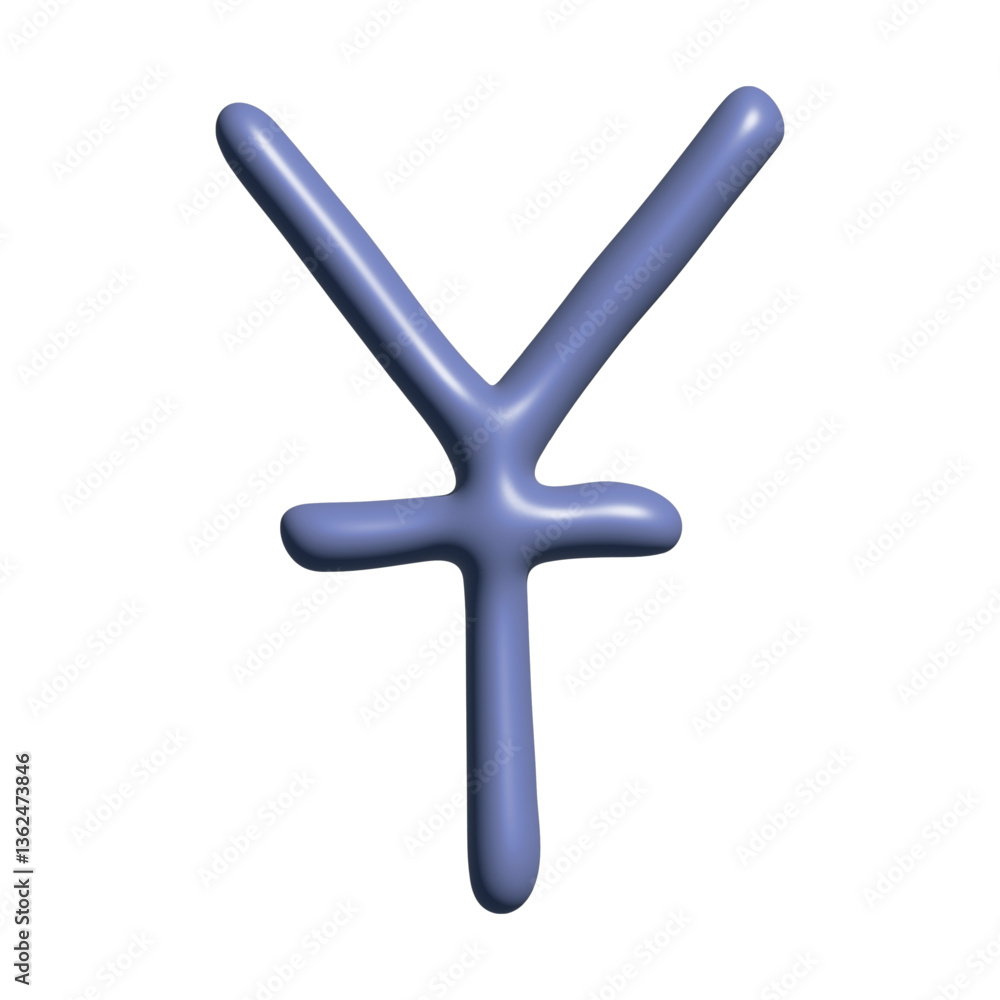 3d chinese yuan currency symbol. Brush stroke doodle. Single element for design 3d chinese yuan currency symbol. Brush stroke doodle. Single element for design