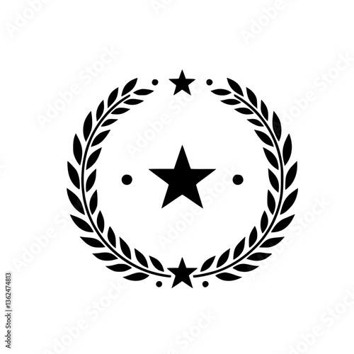 Elegant monochrome emblem featuring a central star, flanked by smaller stars and dots within a laurel wreath, creating a sense of achievement and prestige.