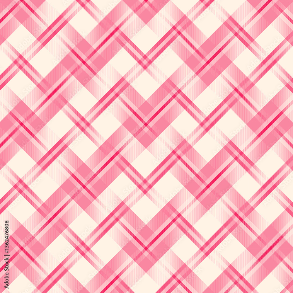 Plaid repeat pattern in pink and beige.Checkered tartan seamless pattern.Vector graphic  illustration background design for fabric and print.