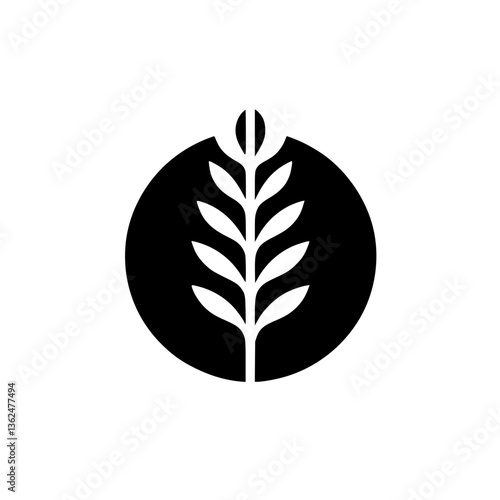 A stylized, minimalist logo featuring a white sprig of wheat encased within a black circle against a plain white background, evoking purity and simplicity.