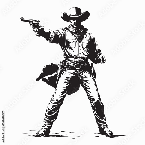 Cowboy Shootout Images vector. black and white Cowboy Shootout Images isolated on white background.