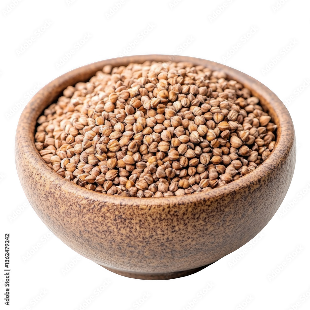 Coriander seeds in a clay bowl isolated on transparent background. Coriander seeds in a clay bowl isolated on transparent background.