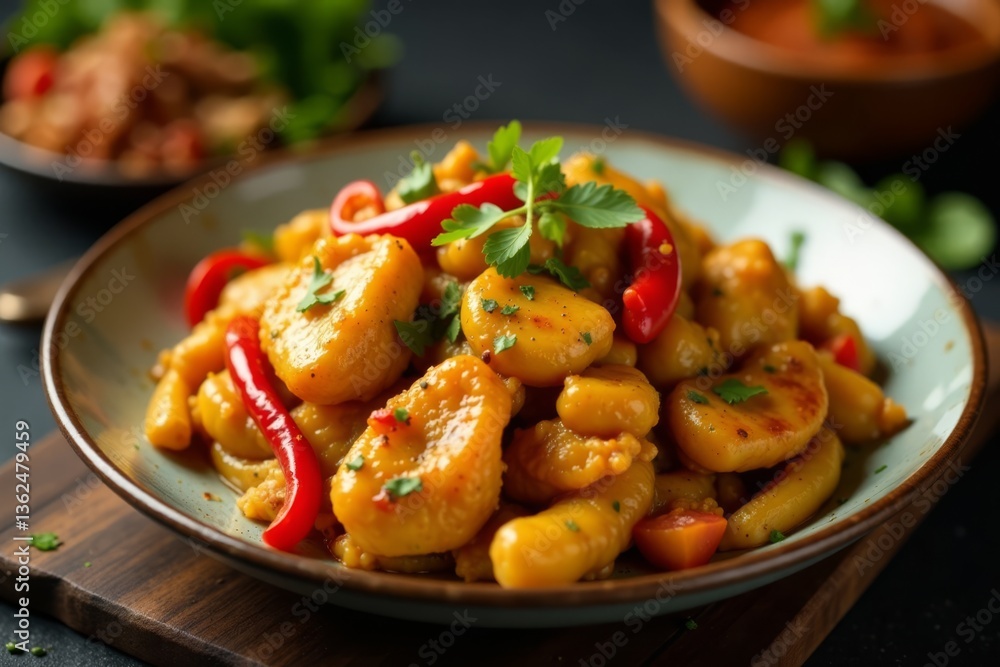 Fragrant chicken stir-fry with chillies and spices , garlic, chili peppers Fragrant chicken stir-fry with chillies and spices , garlic, chili peppers