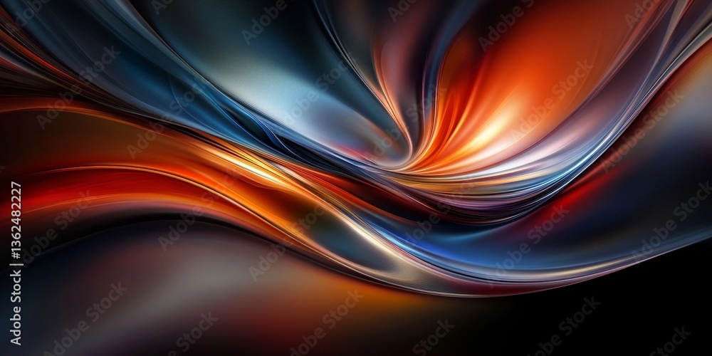 Obraz premium Abstract, Glowing Intertwined Waves with Gradient from Cold to Warm Hues on Black Background
