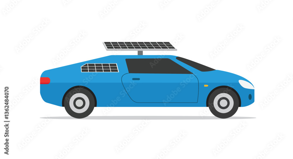 Blue solar-powered car in flat design style with modern features vector art Blue solar-powered car in flat design style with modern features vector art