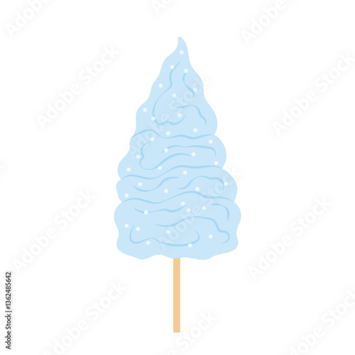 Blue candyfloss. Flat illustrations candy floss. Sweet sugar dessert. Takeaway. Park, lunapark, cinema, circus.