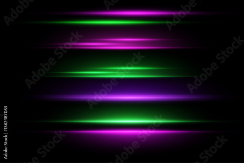 Wallpaper Mural Set of horizontal lens flares. Laser green and violet beams. Neon light, rice effect. Vector. Torontodigital.ca