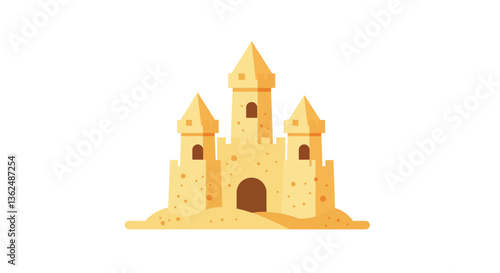 Sand castle design in minimal style showcasing detailed towers and arches vector illustration