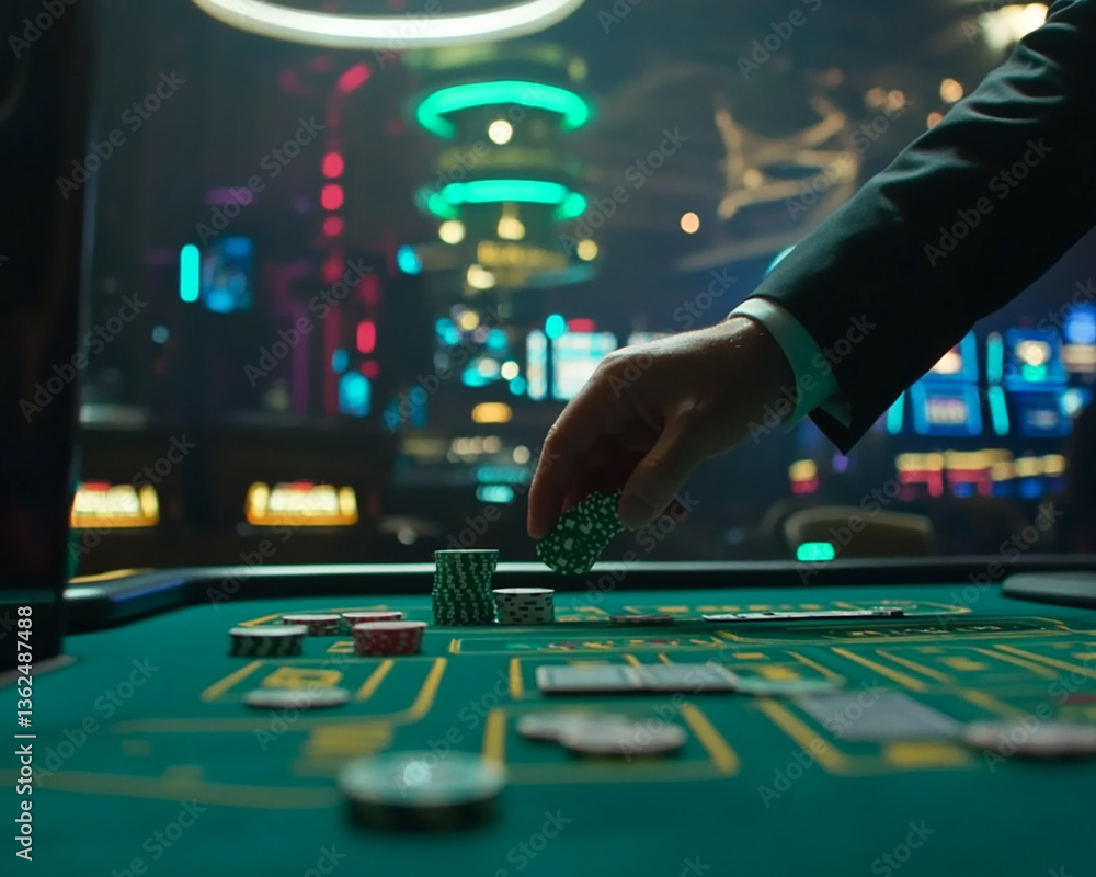 Casino chips close-up, casino scene Casino chips close-up, casino scene