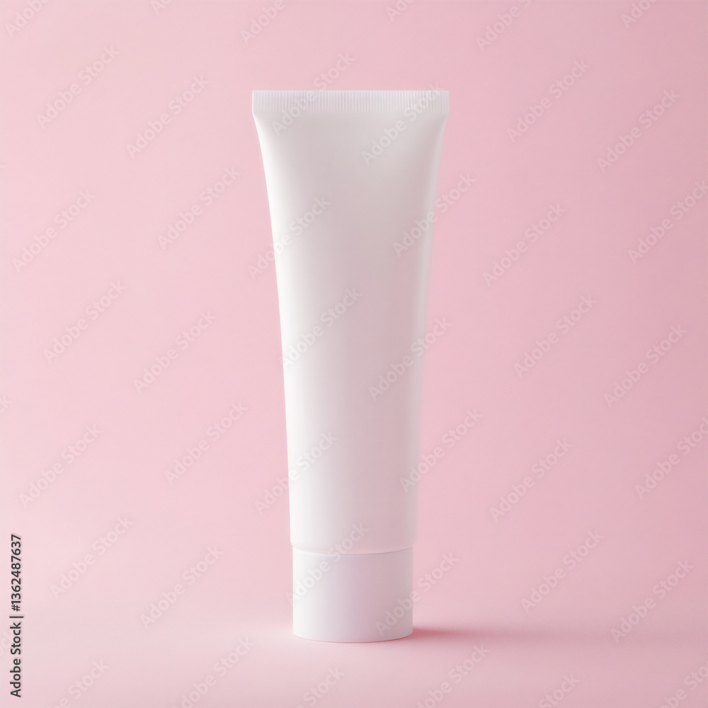 photo of a white plastic tube with a cap on the top, standing upright against a pastel background. the setting is simple and minimalistic, photo of a white plastic tube with a cap on the top, standing upright against a pastel background. the setting is simple and minimalistic,