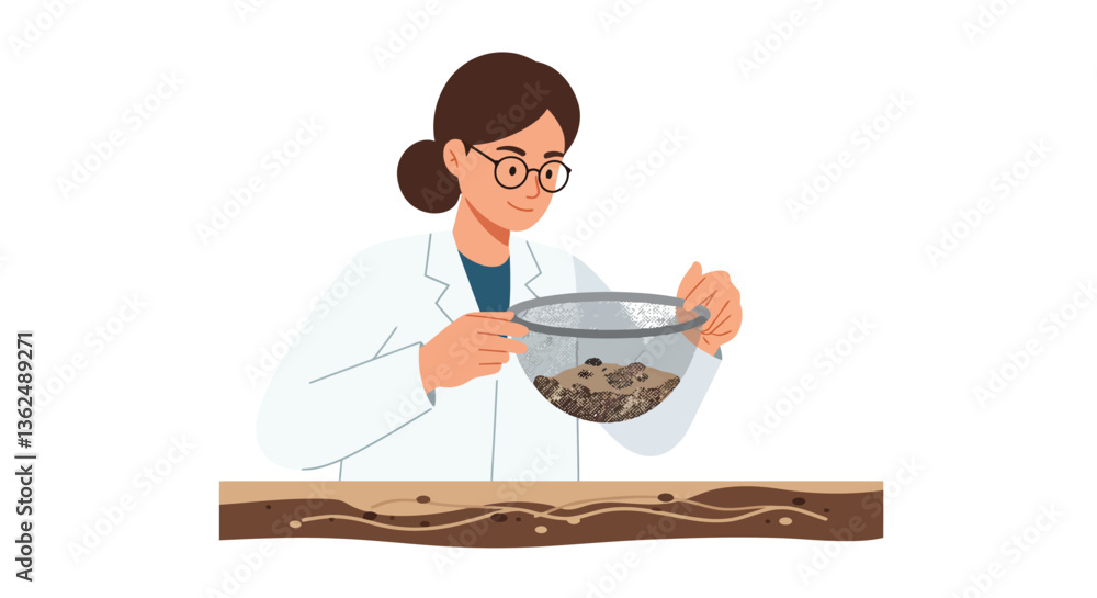 Scientist observing soil samples in a bowl flat vector illustration Scientist observing soil samples in a bowl flat vector illustration