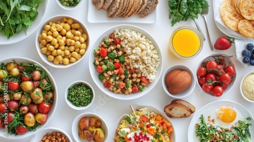 Wallpaper Mural Many different healthy food on white table, flat lay Torontodigital.ca