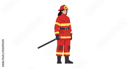Firefighter character in vibrant red uniform with detailed design showcasing bravery vector illustration