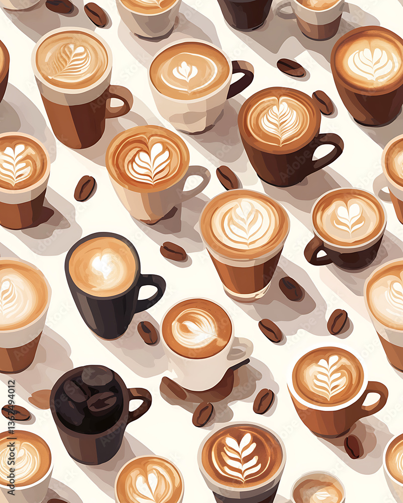 seamless pattern Realistic and artistic illustrations of coffee beans, brewing equipment, coffee cups for background or wallpaper seamless pattern Realistic and artistic illustrations of coffee beans, brewing equipment, coffee cups for background or wallpaper