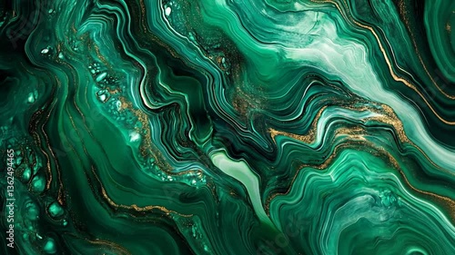 Emerald Serpentine: A Mesmerizing Abstract Green Marble Texture with Golden Veins