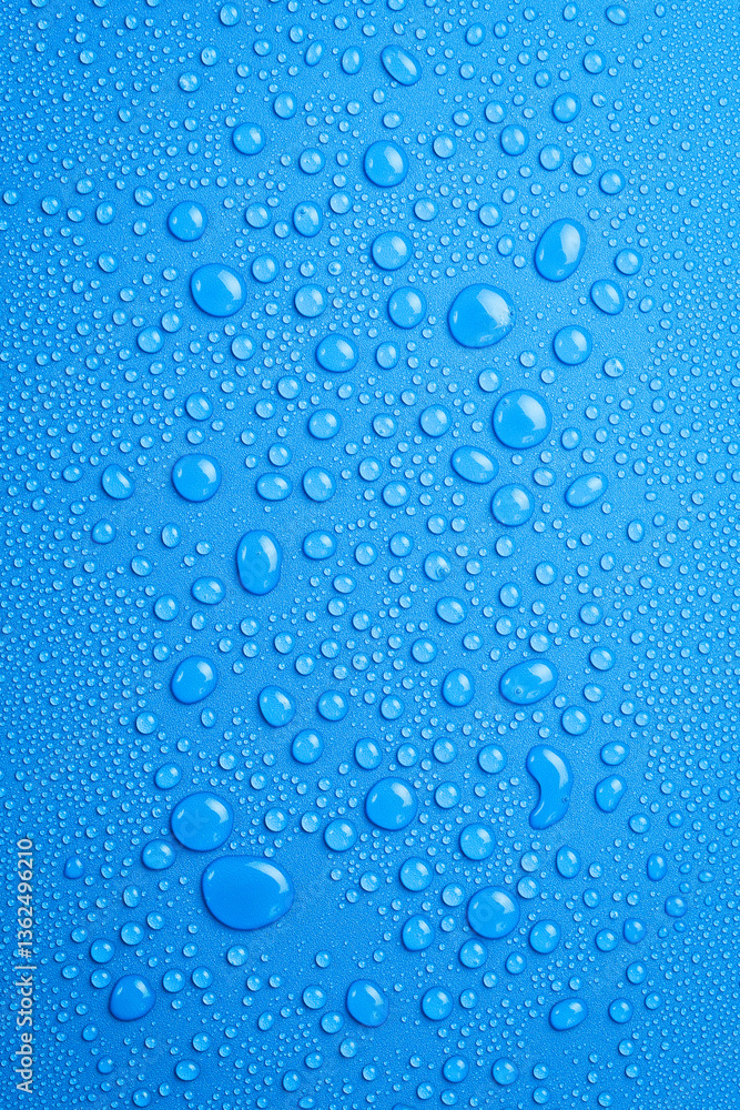 Drops of spring water on a blue textured background. Drops of spring water on a blue textured background.
