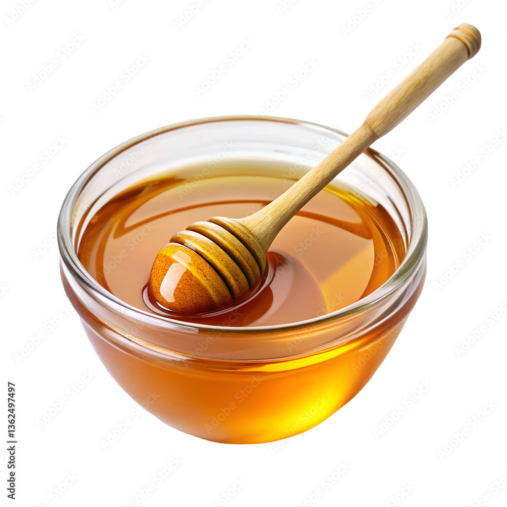 Glass bowl of honey with spoon isolated on transparent background
Glass bowl of honey with spoon isolated on transparent background