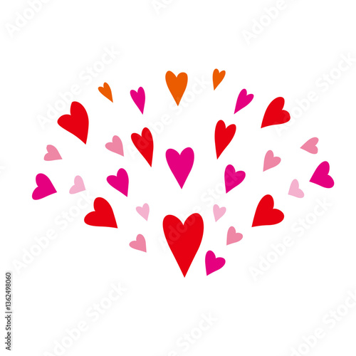 赤とピンクの舞うハートのイラスト