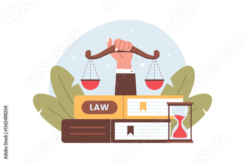 Judge Gavel and Scales of Justice Illustration. Illustrations for websites, landing pages, mobile apps, posters and banners
