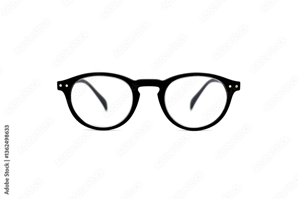 Black reading glasses with round frame isolated on white background. Black reading glasses with round frame isolated on white background.