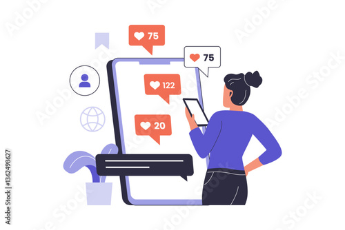 Illustration of People Addicted to Social Media and Screens. Illustrations for websites, landing pages, mobile apps, posters and banners
